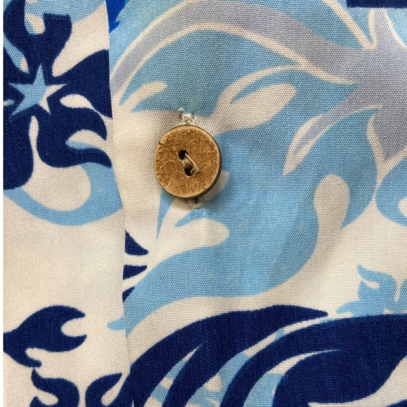 Ten Zone Hawaiian Mens Blue White Floral Tribal Button Down Shirt Large - Picture 5 of 7